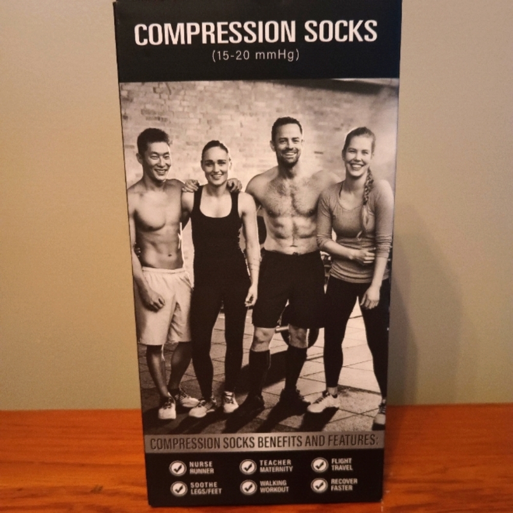 CHARMKING Compression Socks Open Toe Unisex (3 Pairs) 15-20 Mmhg. L/XL NIB